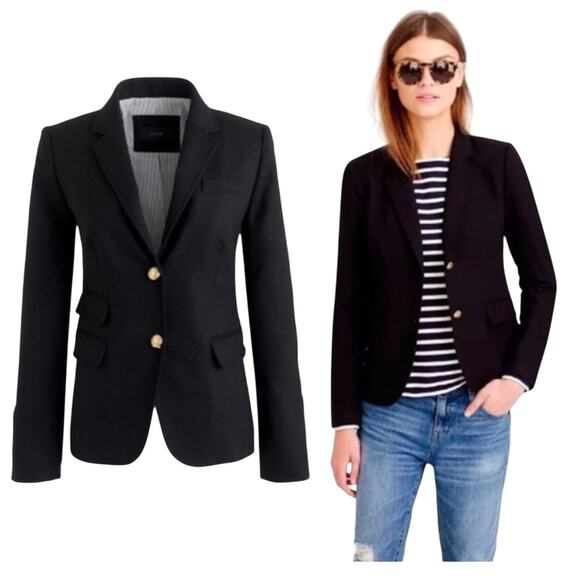 J Crew Schoolboy Blazer Jacket Wool Blend Gold Crest Buttons Black Womens 8 - Picture 3 of 11